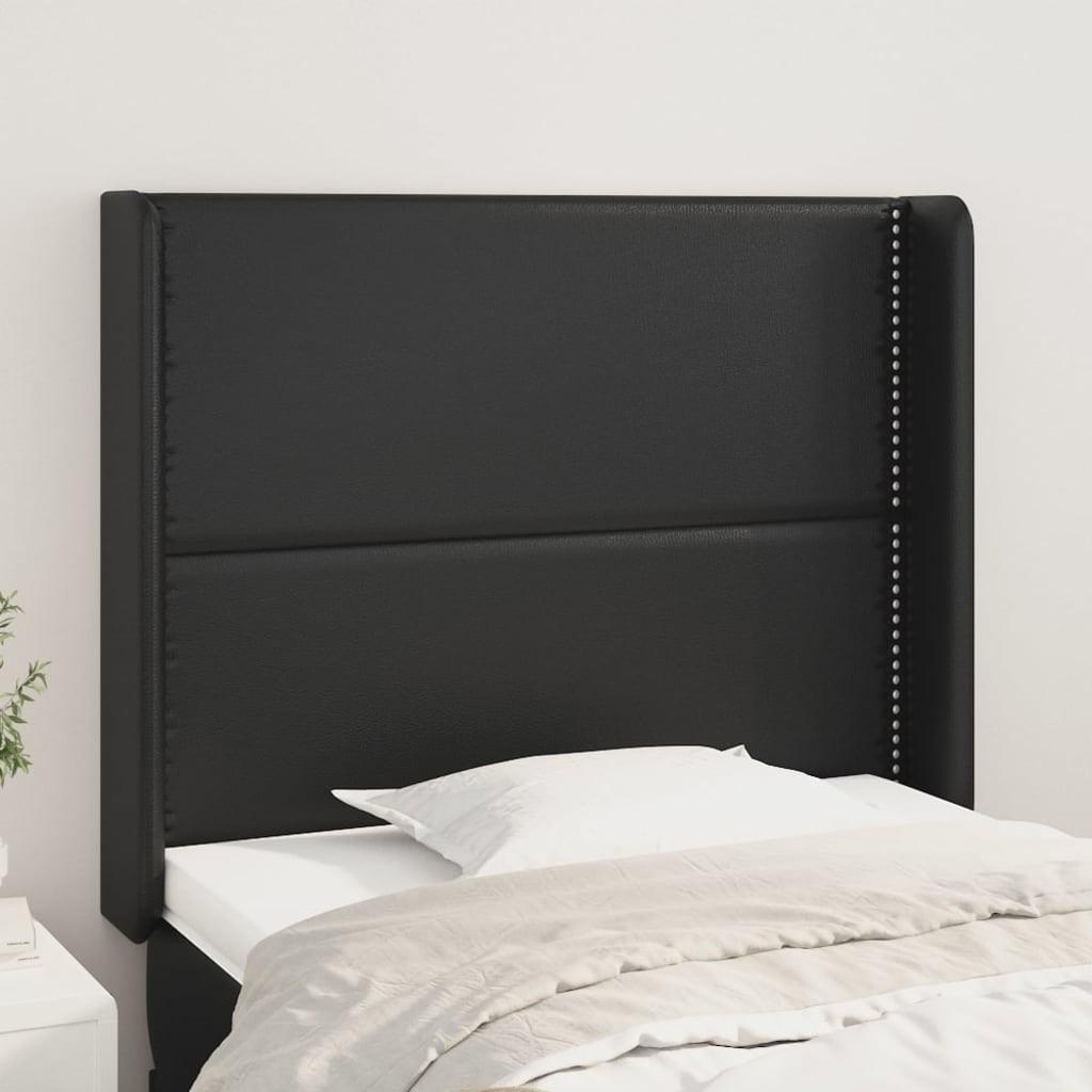 Sengegavl med kanter 103x16x118/128 cm kunstlæder sort