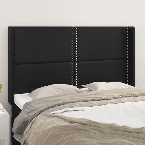 Sengegavl med kanter 147x16x118/128 cm kunstlæder sort
