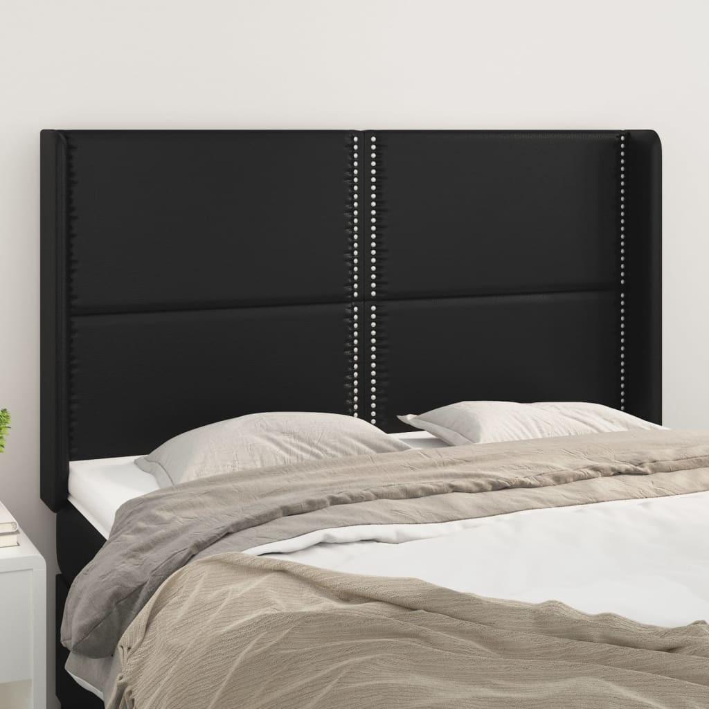 Sengegavl med kanter 147x16x118/128 cm kunstlæder sort