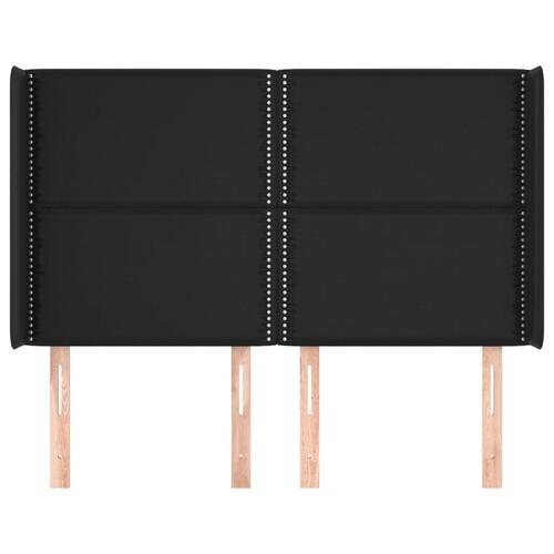 Sengegavl med kanter 147x16x118/128 cm kunstlæder sort