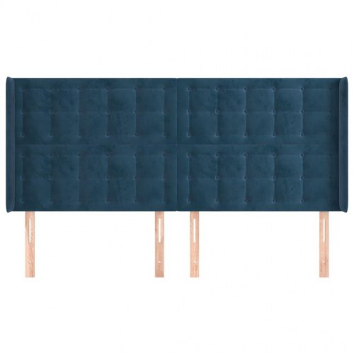 Sengegavl med kanter i fløjl 163 x 16 x 118/128 cm - mørkeblå