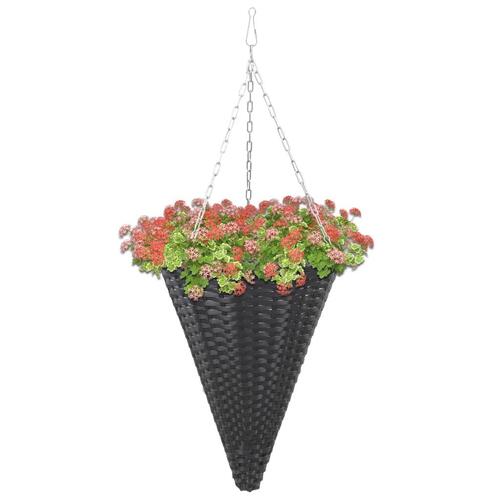 Hængende blomsterkurve 2 stk. polyrattan sort