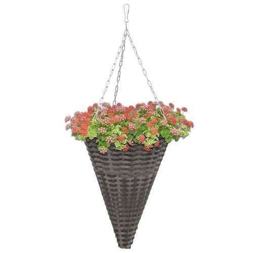 Hængende blomsterkurve 2 stk. polyrattan grå