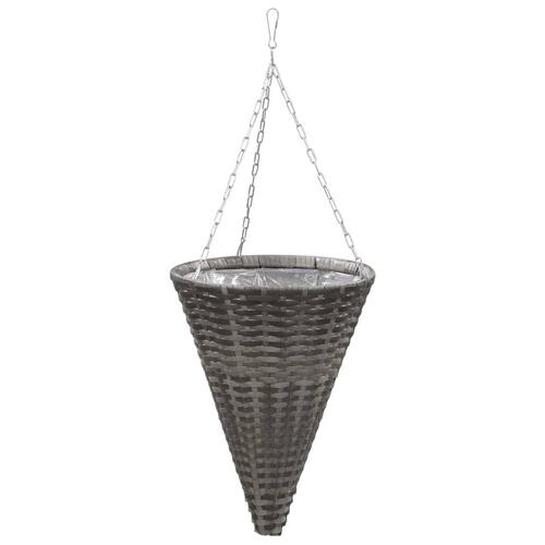 Hængende blomsterkurve 2 stk. polyrattan grå