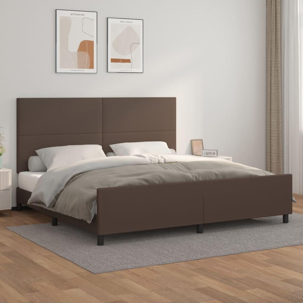 Sengeramme med sengegavl 200x200 cm kunstlæder brun