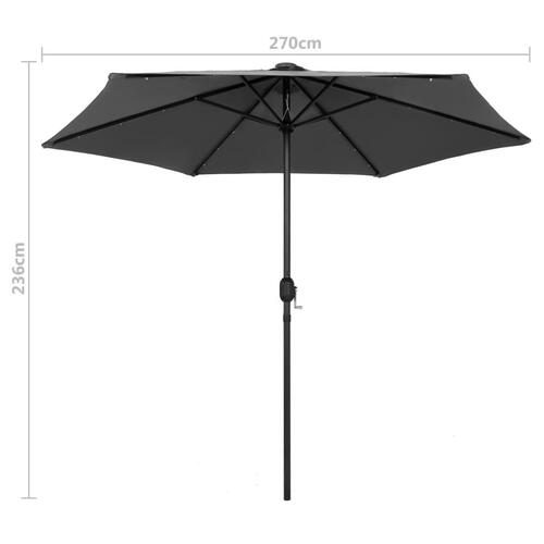 Udendørs parasol med LED-lys og aluminiumsstang 270 cm antracitgrå