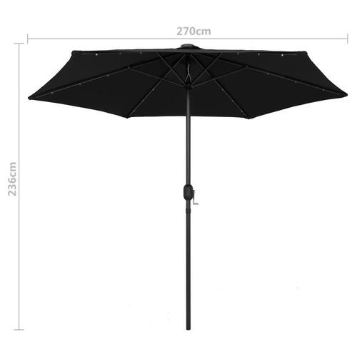 Parasol med LED-lys og aluminiumsstang 270 cm sort