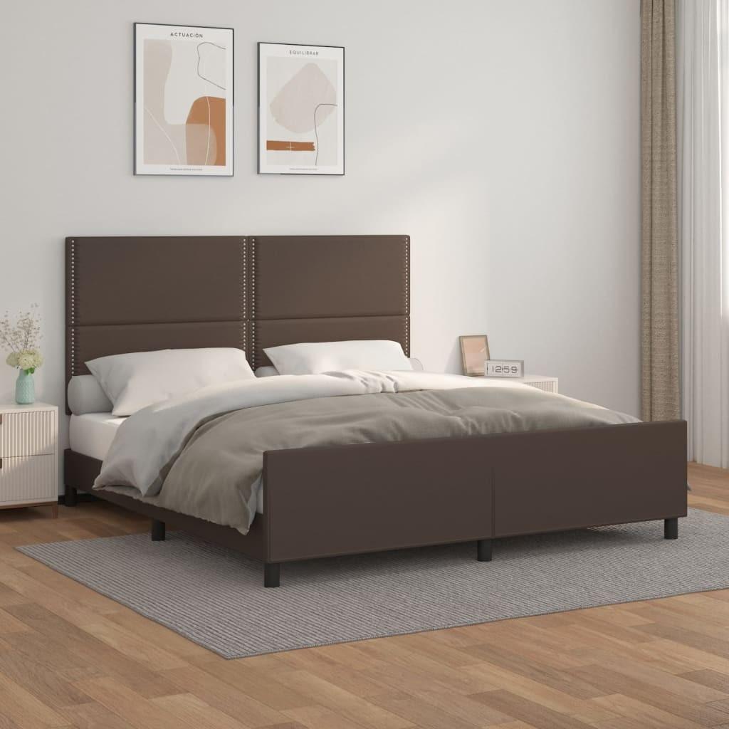 Sengeramme med sengegavl 160x200 cm kunstlæder brun