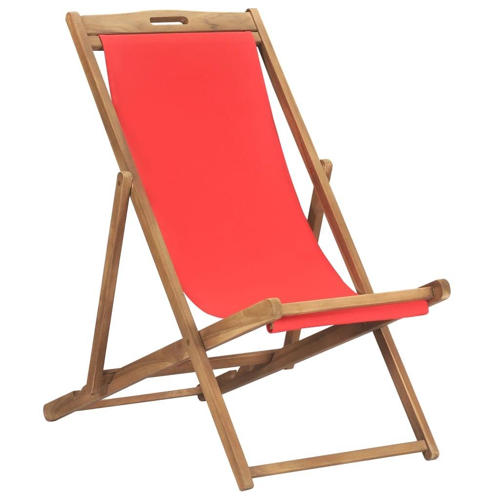 Foldbar strandstol massivt teaktræ rød
