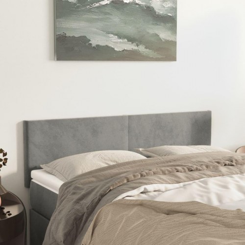 Sengegavl i fløjl 144 x 5 x 78/88 cm - lysegrå