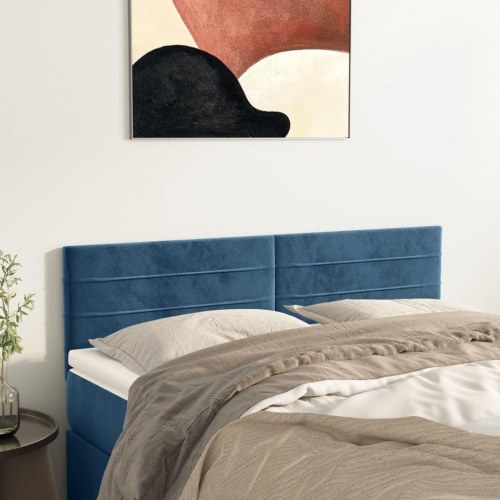 Sengegavl i fløjl 144 x 5 x 78/88 cm - mørkeblå