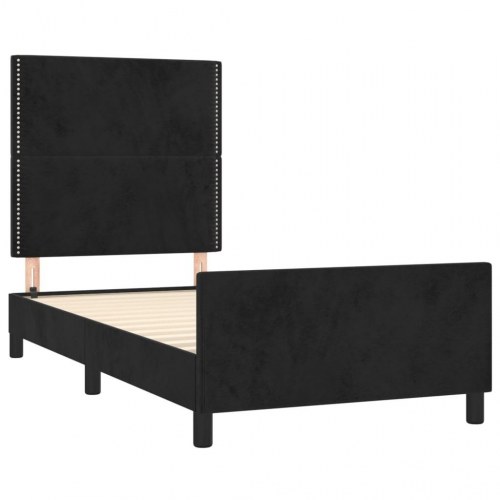 Sengeramme med sengegavl 90×200 cm - fløjl, sort
