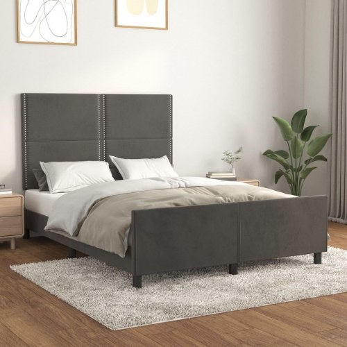 Sengeramme i fløjl - mørkegrå 140x190 cm med justerbar sengegavl