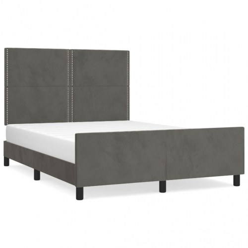 Sengeramme i fløjl - mørkegrå 140x190 cm med justerbar sengegavl