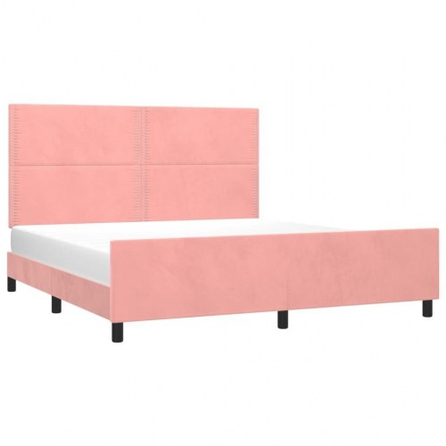 Sengeramme med sengegavl 160x200 cm i fløjl - pink