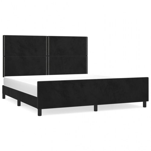 Sengeramme med sengegavl 180x200 cm i sort fløjl