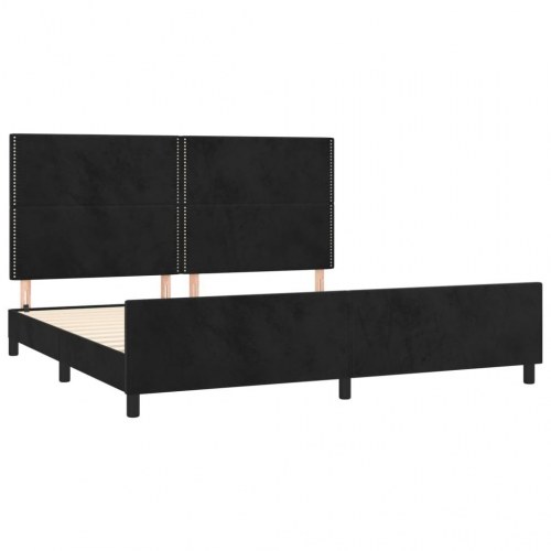 Sengeramme i fløjl med sengegavl - sort 200 × 200 cm