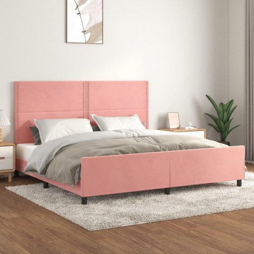Sengeramme med sengegavl 200×200 cm - fløjl, pink