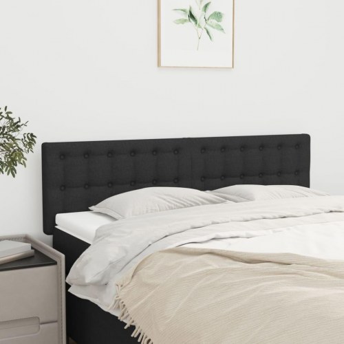 Sengegavl 144×5×78/88 cm i stof - sort, polstret med knapper