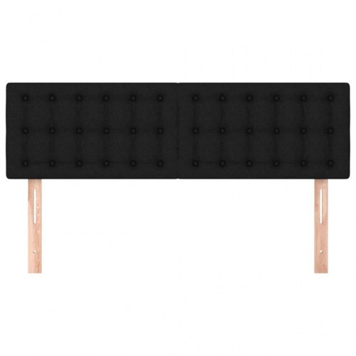 Sengegavl 144×5×78/88 cm i stof - sort, polstret med knapper