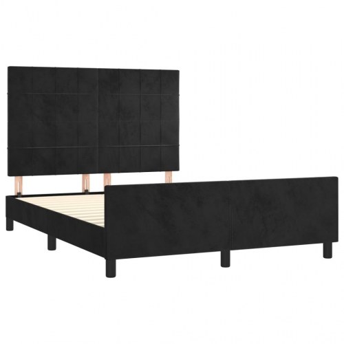 Sengeramme i fløjl med justerbar sengegavl - sort 140 x 200 cm