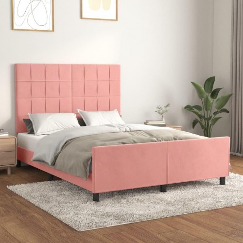 Sengeramme med sengegavl 140x200 cm - fløjl, pink