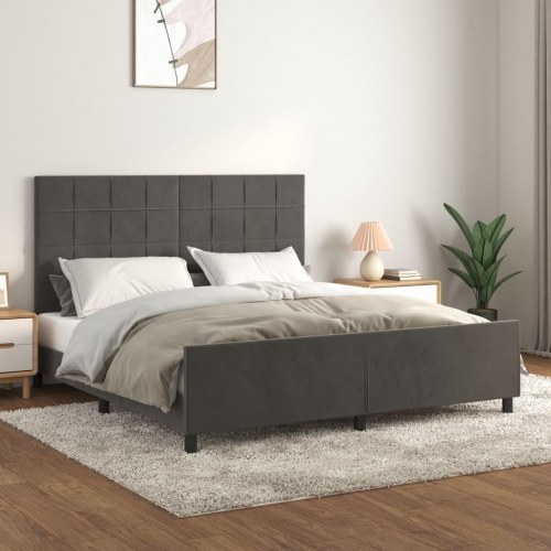 Sengeramme med sengegavl 180x200 cm i fløjl - mørkegrå