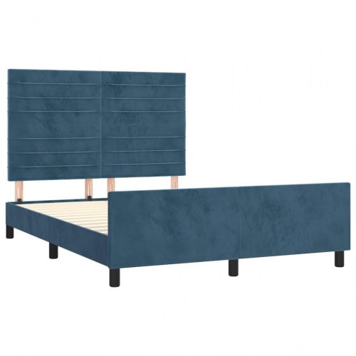 Sengeramme i fløjl med justerbar gavl - mørkeblå, 140x200 cm