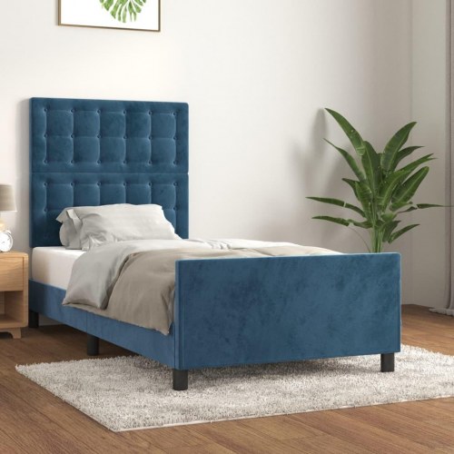 Sengeramme uden madras i fløjl - mørkeblå 90 x 190 cm med justerbar sengegavl