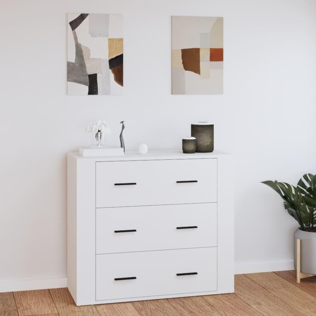 Skænk med 3 skuffer - 80×33×70 cm, hvid konstrueret træ