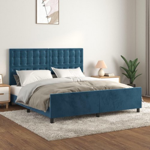 Sengeramme med sengegavl 180x200 cm i fløjl - mørkeblå