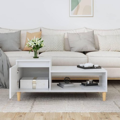 Sofabord 100 × 50 × 45 cm - hvid højglans, konstrueret træ
