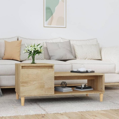 Sofabord med opbevaring 100×50×45 cm - konstrueret træ i sonoma-eg