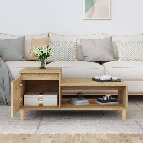 Sofabord med opbevaring 100×50×45 cm - konstrueret træ i sonoma-eg