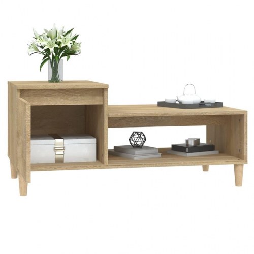 Sofabord med opbevaring 100×50×45 cm - konstrueret træ i sonoma-eg
