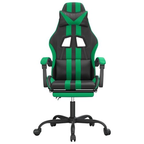 Gamingstol med fodstøtte kunstlæder sort og grøn