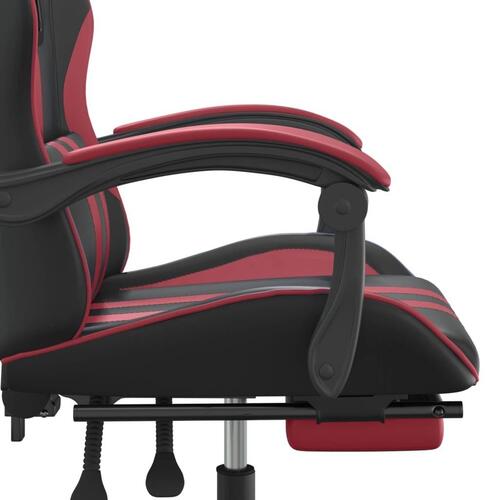 Gamingstol med fodstøtte kunstlæder sort og vinrød