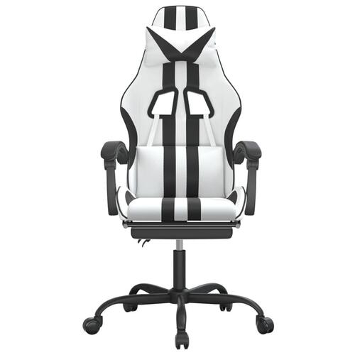 Gamingstol med fodstøtte kunstlæder hvid og sort