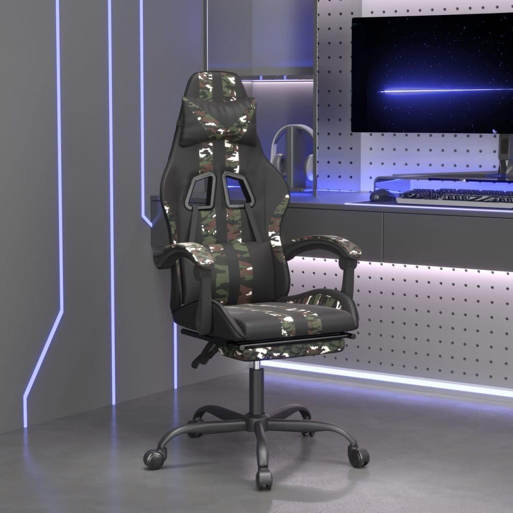 Gamingstol med fodstøtte kunstlæder sort og camouflage