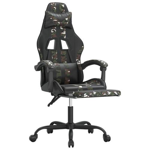 Gamingstol med fodstøtte kunstlæder sort og camouflage
