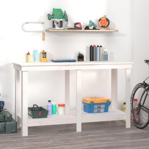 Arbejdsbord i massivt fyrretræ - hvid, 140 × 50 × 80 cm