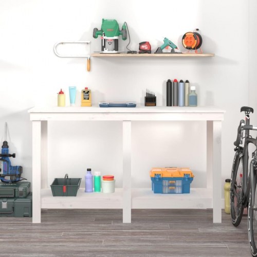 Arbejdsbord i massivt fyrretræ - hvid, 140 × 50 × 80 cm