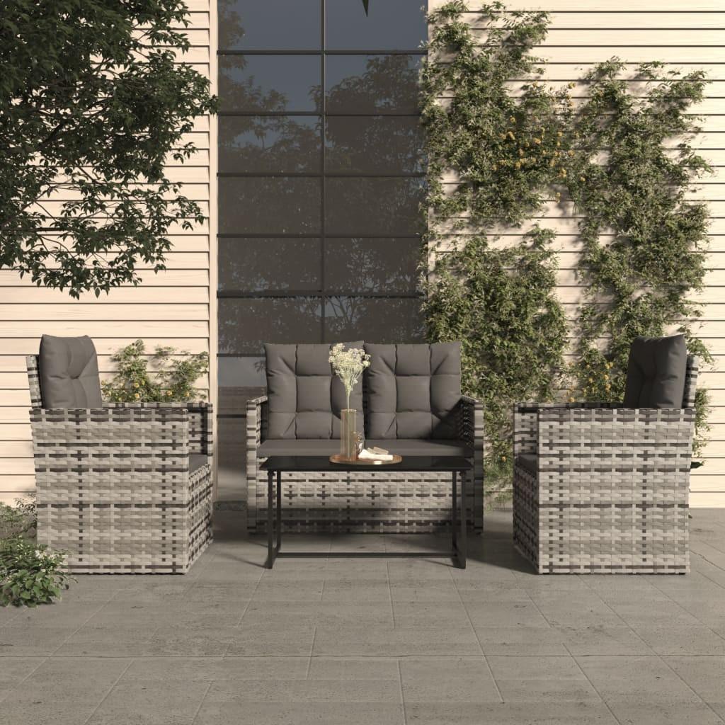 Udendørs loungesæt 4 dele med hynder polyrattan grå