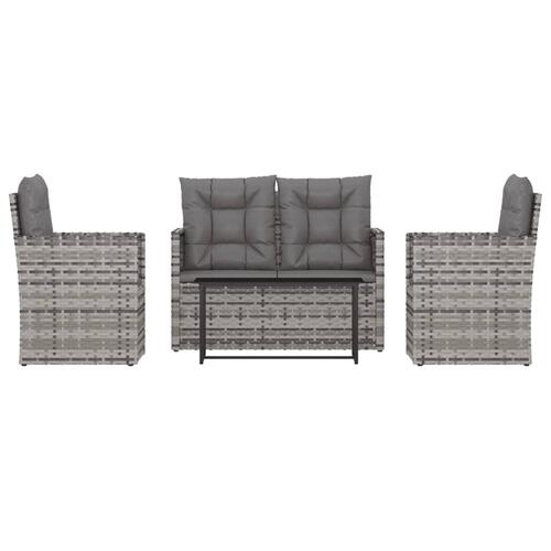 Udendørs loungesæt 4 dele med hynder polyrattan grå