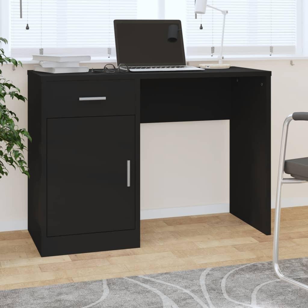 Skrivebord med skuffe og skab 100x40x73 cm konstrueret træ sort