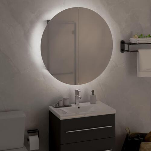 Badeværelsesskab med rundt spejl og LED-lys 47x47x17,5 cm grå