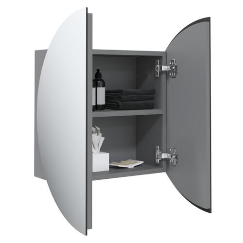 Badeværelsesskab med rundt spejl og LED-lys 47x47x17,5 cm grå