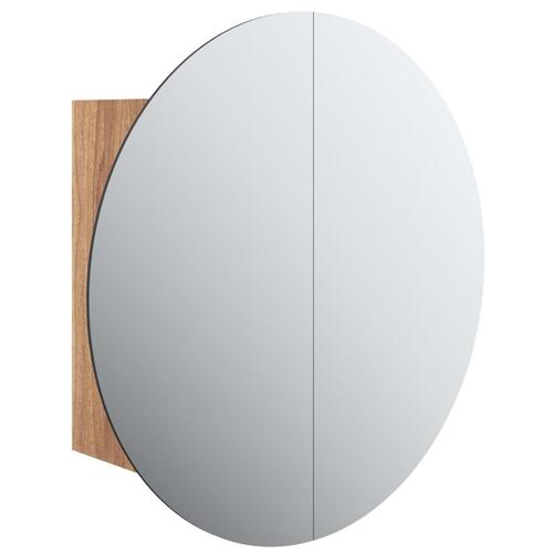 Badeværelsesskab med rundt spejl og LED-lys 40x40x17,5cm egetræ