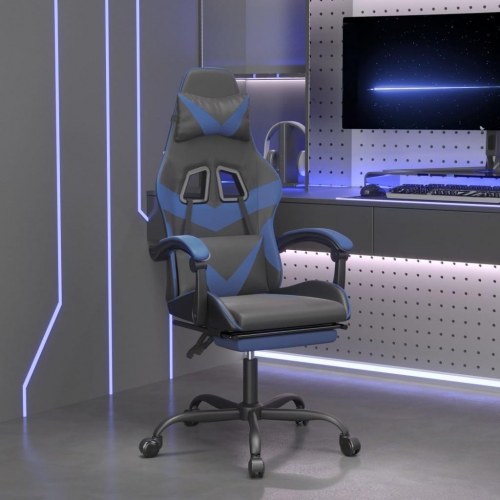 Gamingstol med fodstøtte og massagepude - sort og blå
