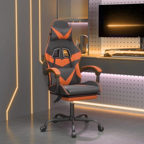 Gamingstol med fodstøtte - sort og orange